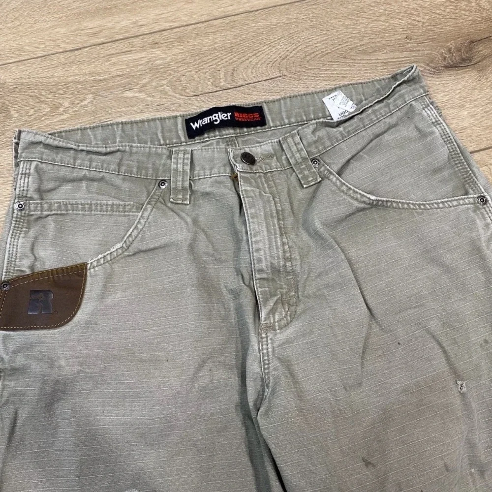 Wrangler RIGGS Workwear Carpenter Pants Distressed Utility Khaki 33x30‎